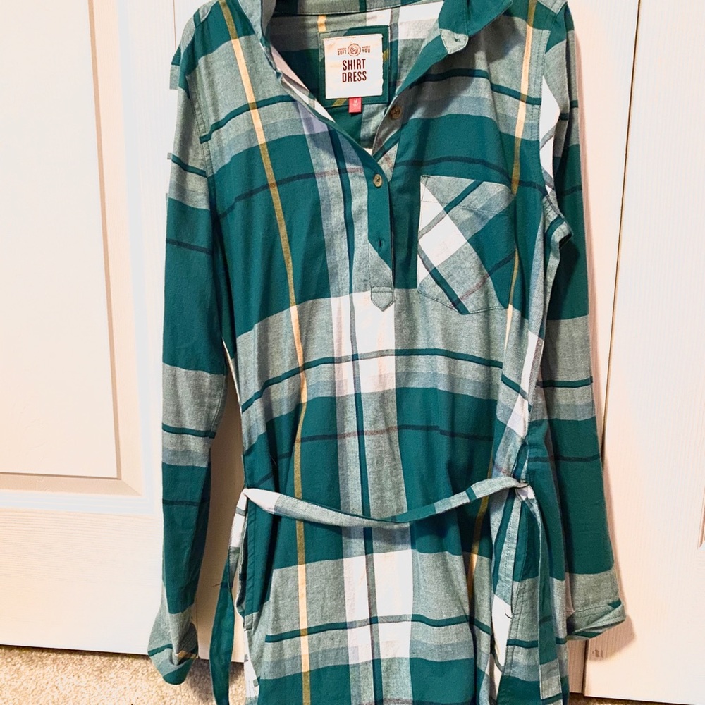 teal flannel dress
